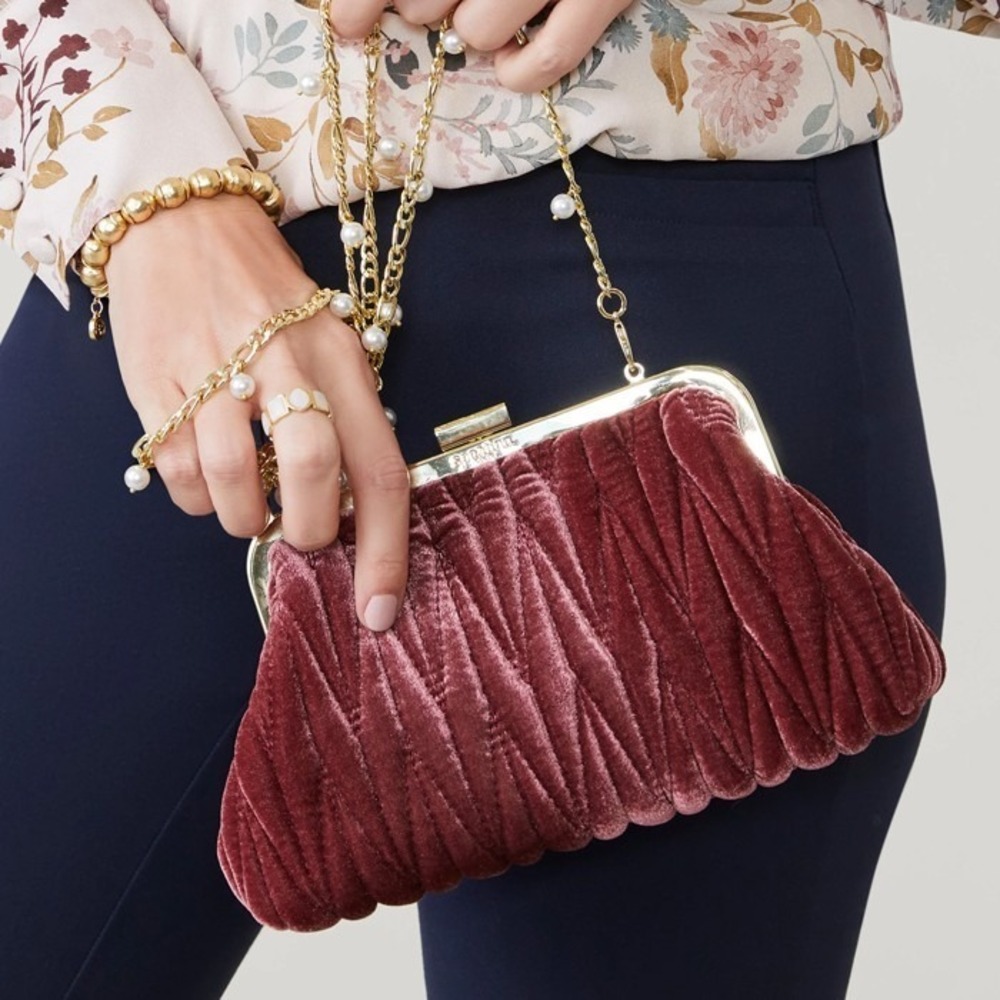 NWT Spartina 449 Velvet Dusty Mauve Southern Old-money Kiss Lock Clutch Purse